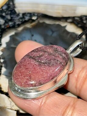 Dainty Rhodonite Crystal Pendant - “Stone of Love “  1 7/8”